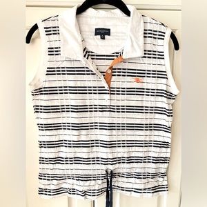 Burberry Golf white black stripes Sleeveless Collar Tank pullover Woman's EU M